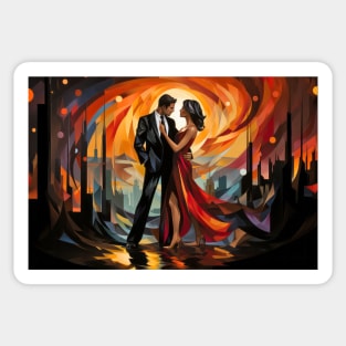 Romantic Couple Retro Abstract Colorful Painting Sticker
